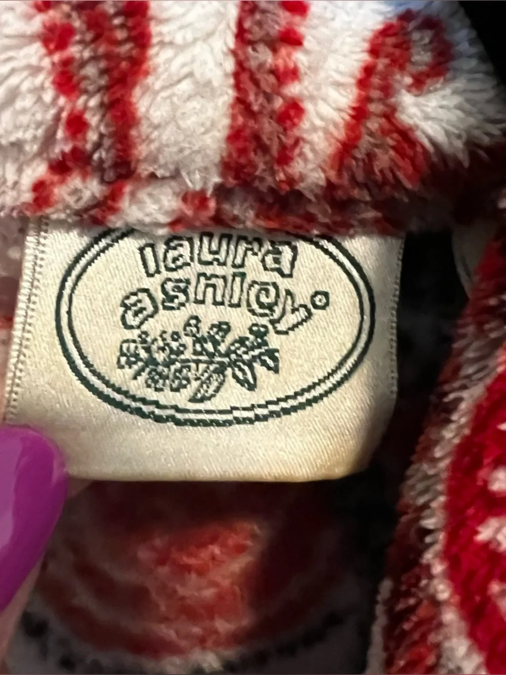 Laura Ashley Plush Paisley Robe Red White Fluffy Has Pockets S/M